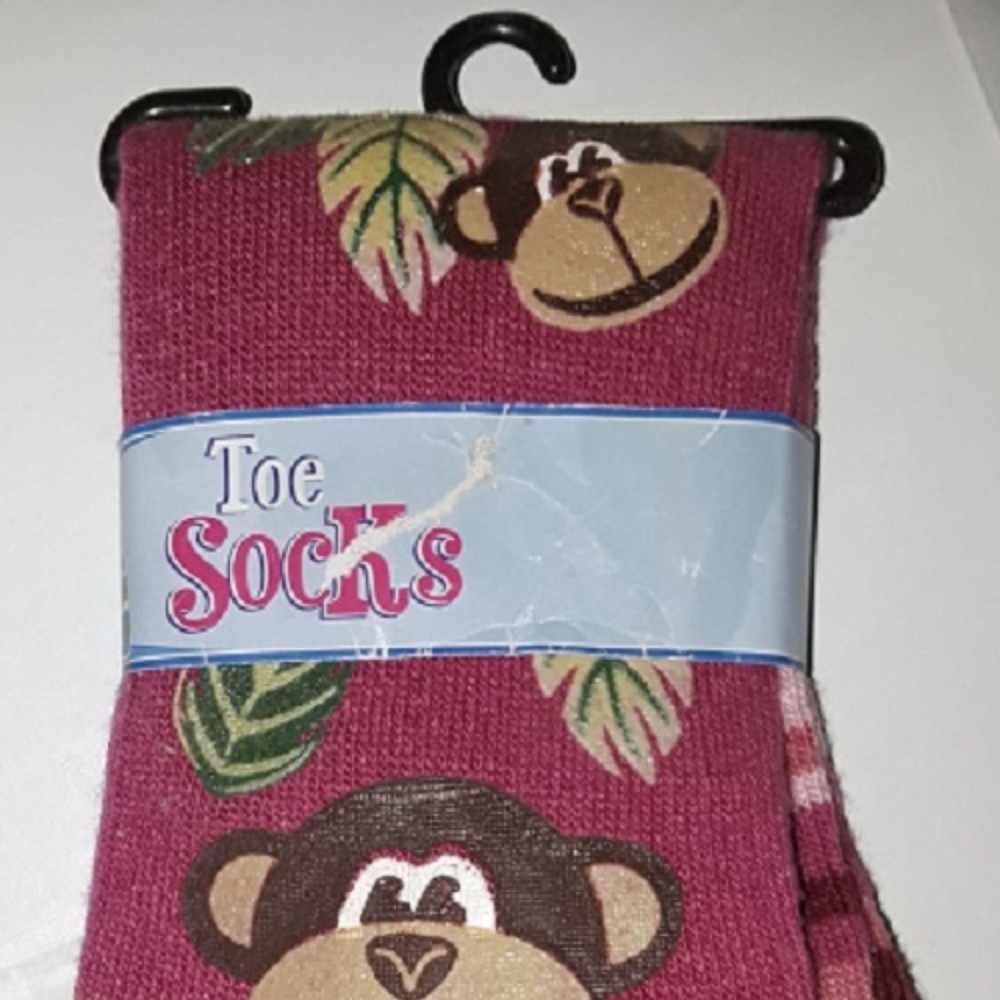 Toe Socks Pink Striped With Monkeys And Leaves OS